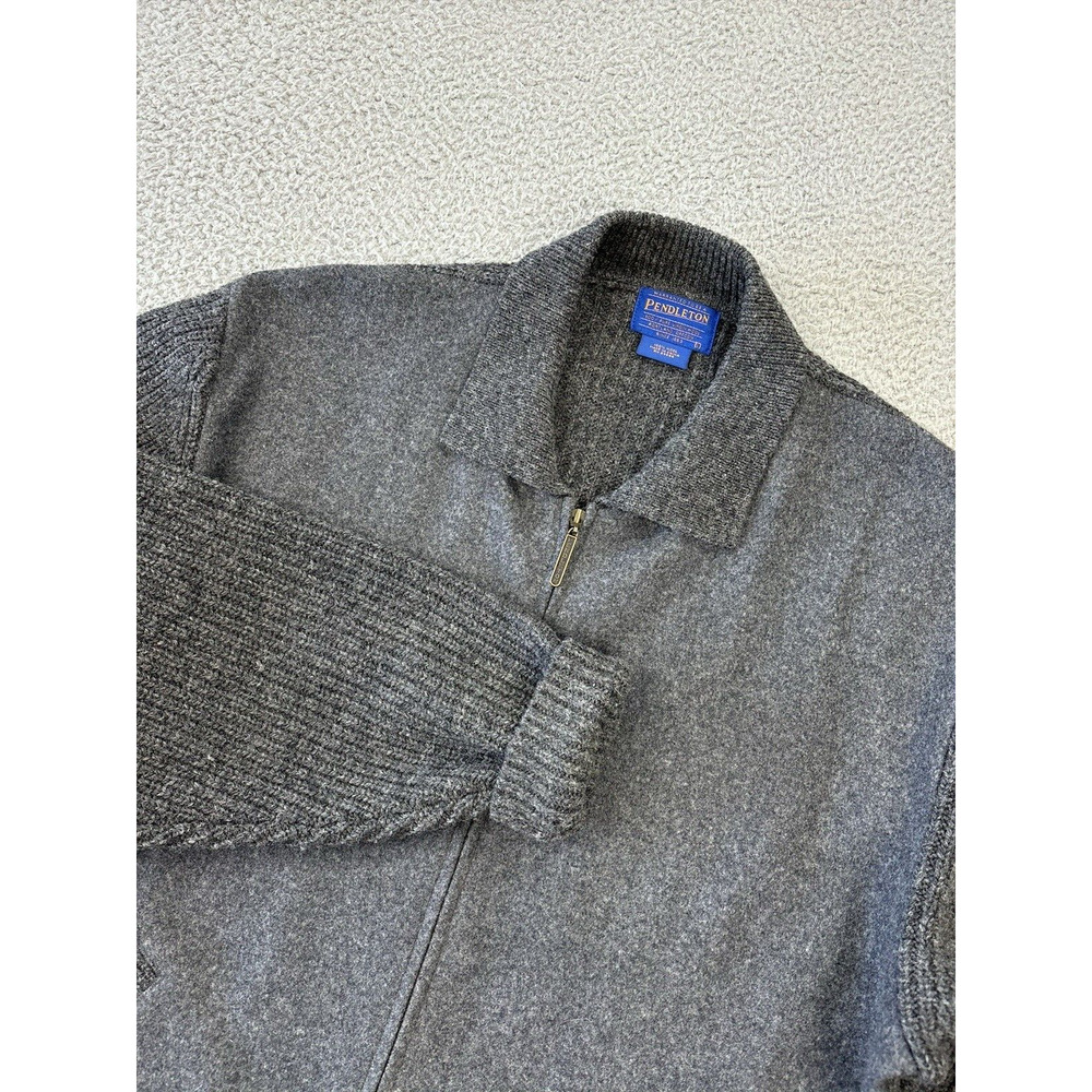 Pendleton Wool Sweater Jacket Gray Mens Large Full Zip Ribbed Pockets